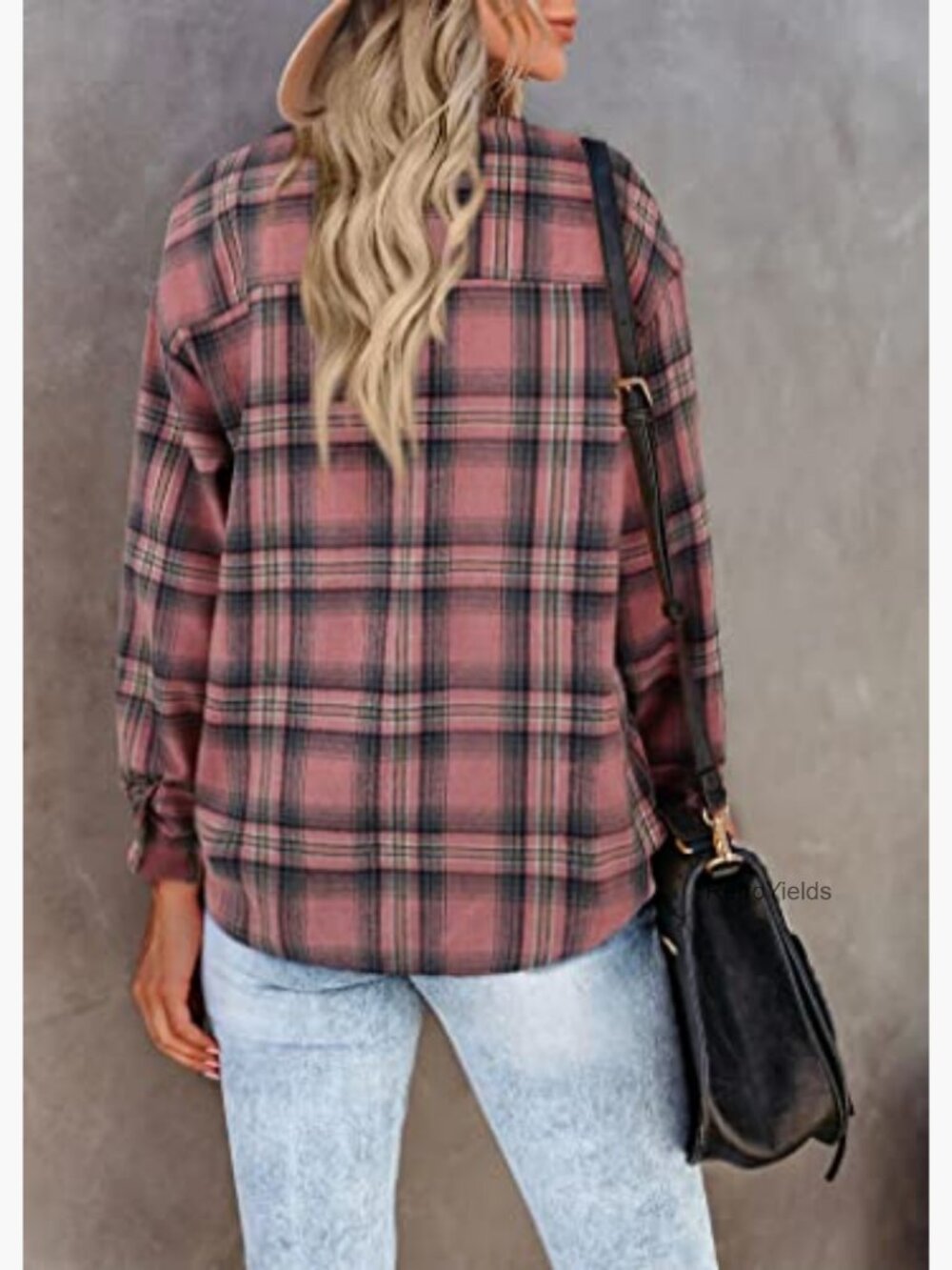 Women's Long Sleeve Plaid Button Down Shacket Blouse - Picture 2 of 7